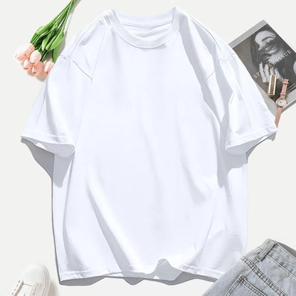 T-shirt femme Y2K 100 % coton, t-shirt décontracté de couleur unie, col rond, hauts d’été pour femmes, mode oversize, sportswear féminin tendance.