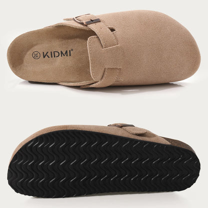 Litfun Nouveaux sabots pour femmes, mules en suède de liège tendance pour femmes, chaussons classiques en liège antidérapants pour l’extérieur avec soutien de la voûte plantaire