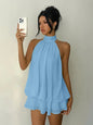 Robe à encolure licou pour femme, dos nu, en chiffon transparent à nouer sur le devant, mini-jupe, robe de fête tendance, sexy, Y2K, vintage, mignonne pour anniversaire