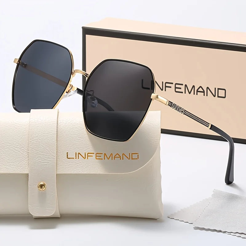 LINFEMAND Lunettes de soleil pour femme à monture métallique classique avec verres dégradés UV400, essentielles pour les voyages d’été, la conduite, le cyclisme, les festivals, idée cadeau