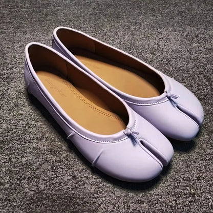 Chaussures plates de ballet pour femmes à bout fendu, chaussures tabi tendance, mocassins décontractés à enfiler, espadrilles en cuir plissé pour femmes, zapatillas mujer