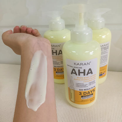 Crème corporelle blanchissante 500 ml aux acides hydroxy AHA, vitamines C&E, lotion corporelle hydratante éclaircissante, élimine les marques d’acné, soin de la peau