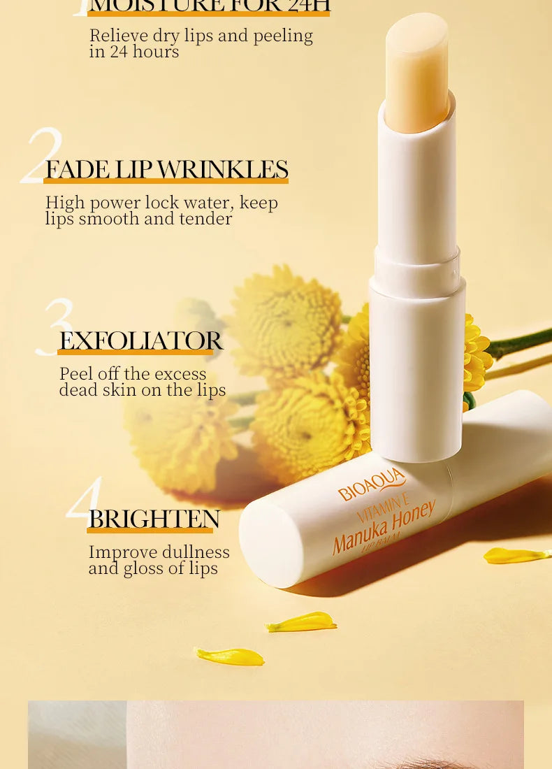 BIOAOUA Baume à lèvres au miel et à la vitamine E hydratant, anti-gerçures, nourrissant, rouge à lèvres, produits de soin pour les lèvres et la peau