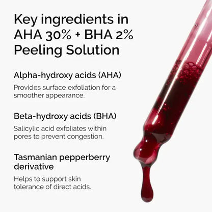 Solution Peeling AHA 30% + BHA 2% 30 ml Solution peeling exfoliante pour le visage illumine Lisse et affine l’apparence de la peau