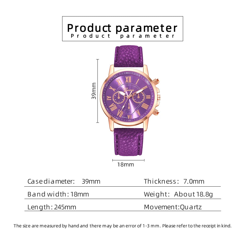 Montre Femme Fashion Montres pour Femmes Bracelet en Cuir Violet Quartz Montre-Bracelet pour Femmes Montre Décontractée et Professionnelle Relogio Feminino