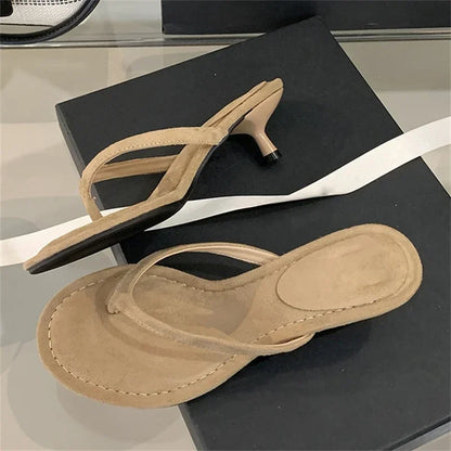 Aneikeh 2026 Mode Pantoufles à talons fins pour femmes, sandales slides à bout rond avec clip, sandales d’été tongs, chaussures féminines mules slides