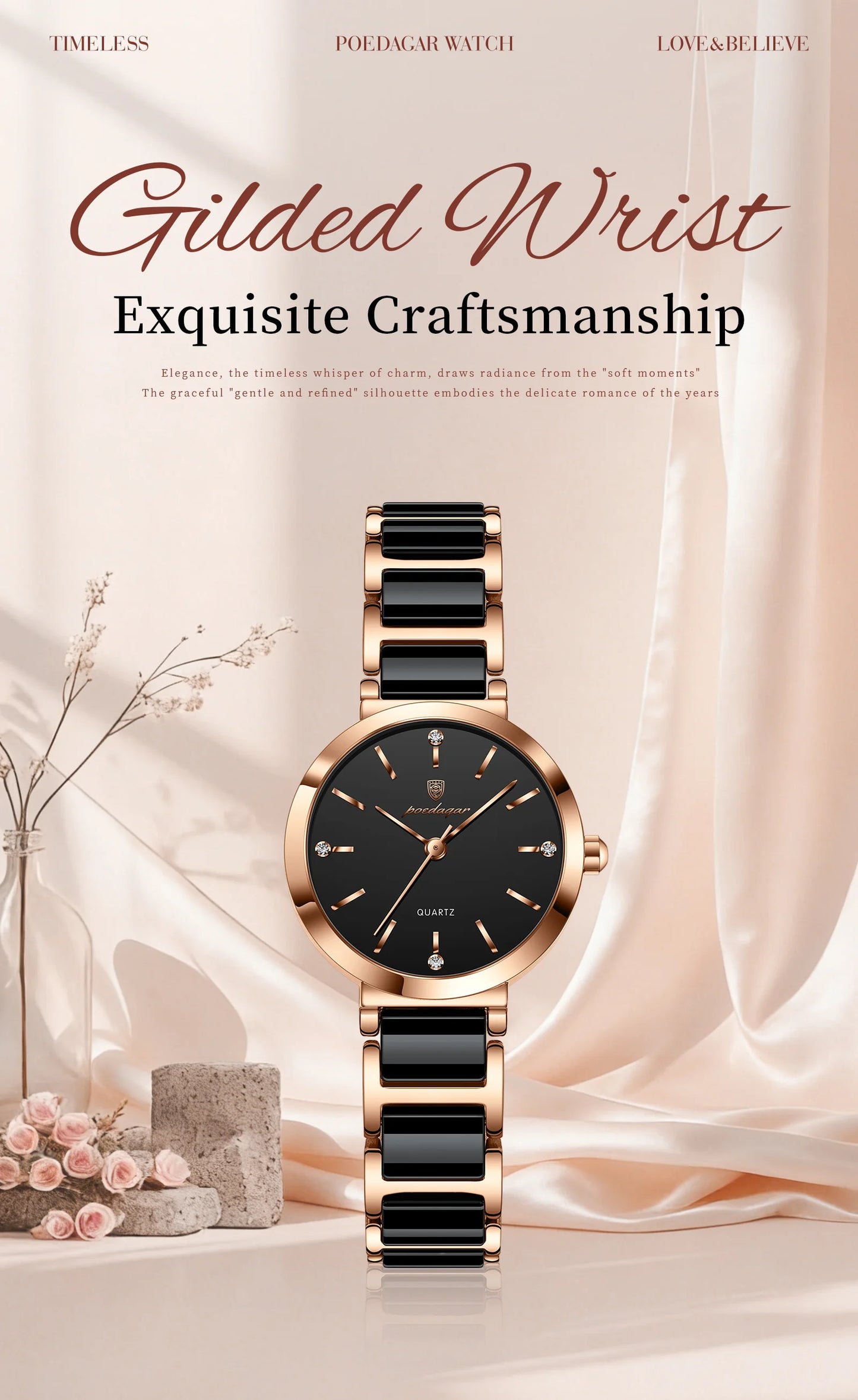 POEDAGAR Montre de luxe haut de gamme avec diamants pour femme, haute qualité, étanche, montre à quartz pour dames en acier inoxydable, montre féminine + boîte