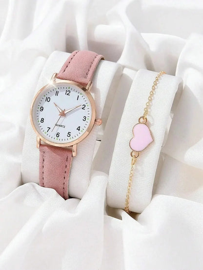 Montre femme mode décontractée avec bracelet, ensemble de montres, bracelet en cuir, cadran rond simple, montre-bracelet à quartz pour femme, montre habillée, horloge, montre femme