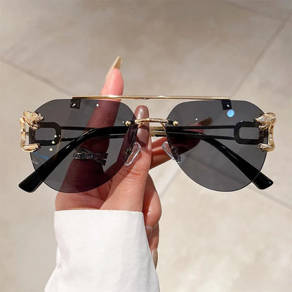 Lunettes de soleil 2023 pour femmes de luxe sans monture, lunettes vintage tendance, lunettes surdimensionnées, shades de soleil femme, gafas de sol mujer, lentes