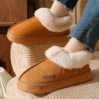 Pantoufles moelleuses pour femmes et hommes, chaussures d’intérieur d’hiver doublées en peluche, semelle épaisse antidérapante, bottes de neige chaudes, chaussures en coton duveteuses pour la maison