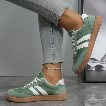 Baskets légères et confortables pour femmes, chaussures de sport tendance à lacets rayées pour femme, baskets décontractées vertes et respirantes, grandes tailles