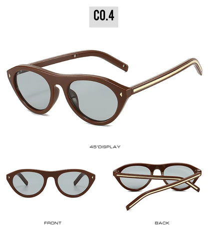 lunettes de soleil vintage petites rondes œil-de-chat pour femmes, nouvelle mode à rivets, sexy, noires léopard, lunettes de soleil tendance pour dames, lunettes d’extérieur modernes