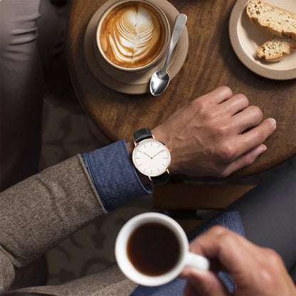 Montre élégante pour femme, simple, nouvelle collection 2023, rose et blanc, bracelet en cuir, montre-bracelet pour femme avec robe, montre féminine décontractée, idée cadeau tendance, Montre Femme