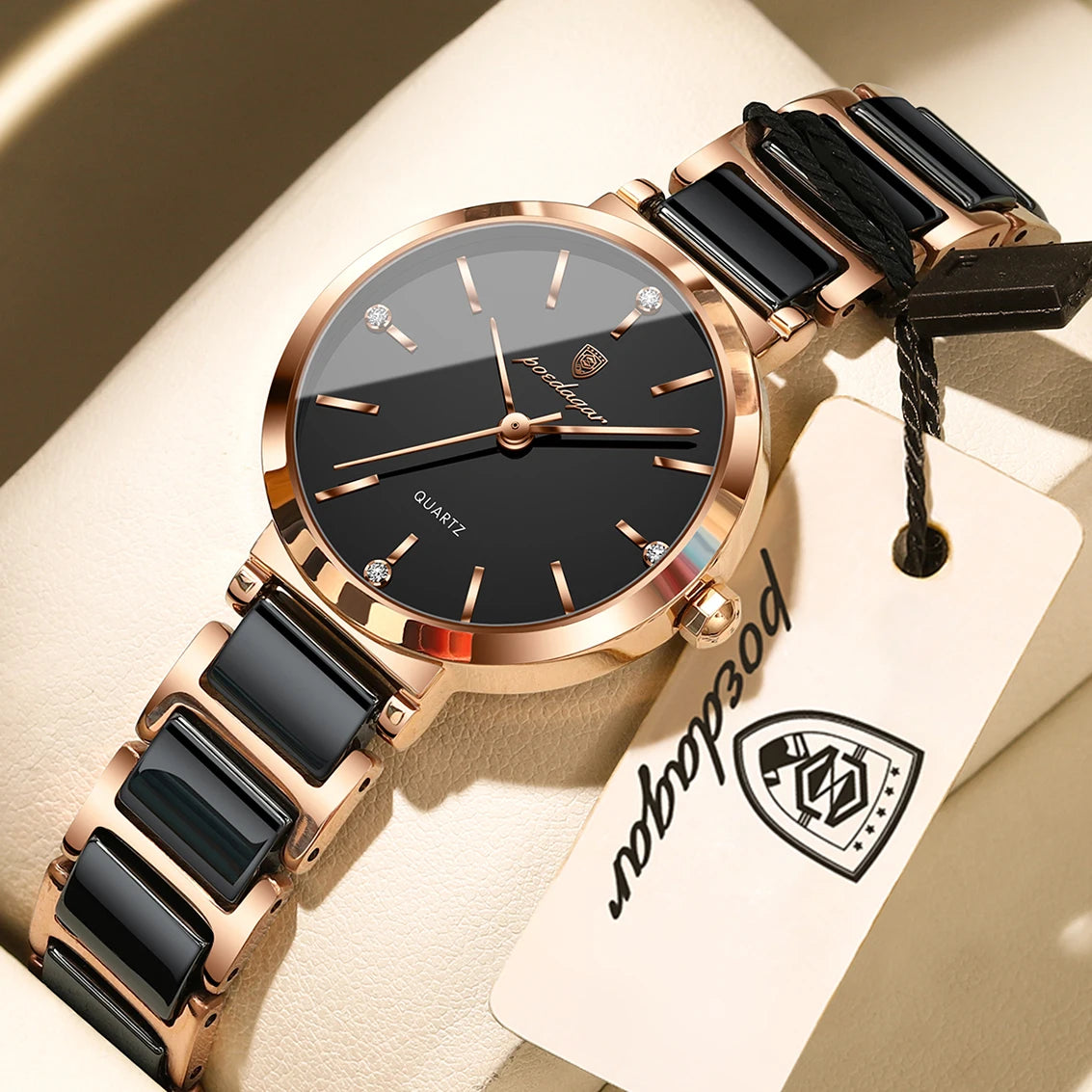 POEDAGAR Montre de luxe haut de gamme avec diamants pour femme, haute qualité, étanche, montre à quartz pour dames en acier inoxydable, montre féminine + boîte