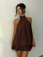 Robe à encolure licou pour femme, dos nu, en chiffon transparent à nouer sur le devant, mini-jupe, robe de fête tendance, sexy, Y2K, vintage, mignonne pour anniversaire