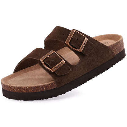 Smile Pop Classic Arizoan Hommes Chaussons en daim Hommes Sabots Sandales en daim de vache d’extérieur antidérapantes avec brides à boucles réglables