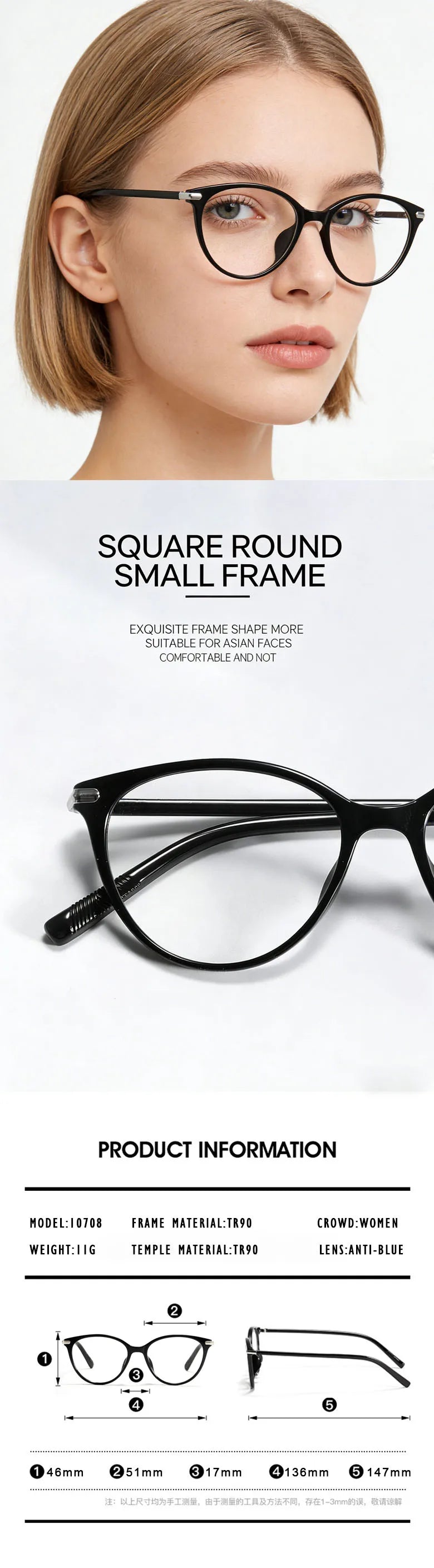 KANSEPT Lunette Lunettes de myopie pour femmes Lentilles optiques pour femmes avec prescription personnalisée Lunettes de vue Lunettes de lecture Lunettes femme degré