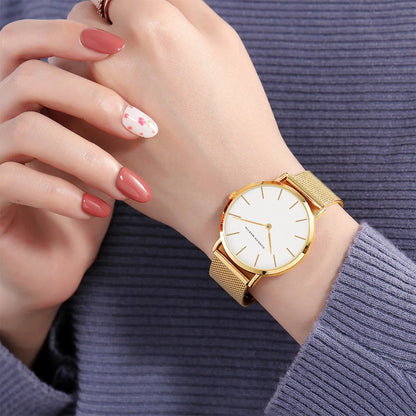 Montre pour femme HANNAH MARTIN en acier inoxydable de qualité, mouvement à quartz japonais, étanche, 36 mm, entièrement or rose, idéale pour le dropshipping.