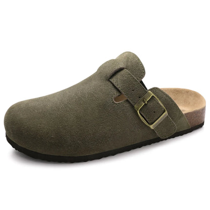 Mules en daim pour femmes Comwarm Fashion, pantoufles, sabots pour hommes, sandales à semelle intérieure en liège avec soutien de la voûte plantaire, claquettes d’extérieur pour la plage, chaussures d’intérieur
