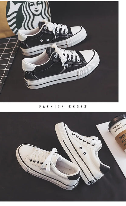 Chaussures pour femmes, chaussures en toile, baskets de printemps à semelle épaisse augmentant la hauteur, chaussures de skate tendance et polyvalentes, chaussures vulcanisées pour étudiantes