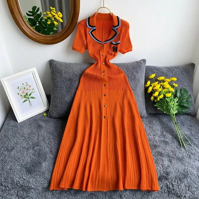 Robe longue en maille mode vintage de la marque YuooMuoo, col rabattu, élégante, à simple boutonnage, coupe trapèze, robe chemise longue pour femme, robes