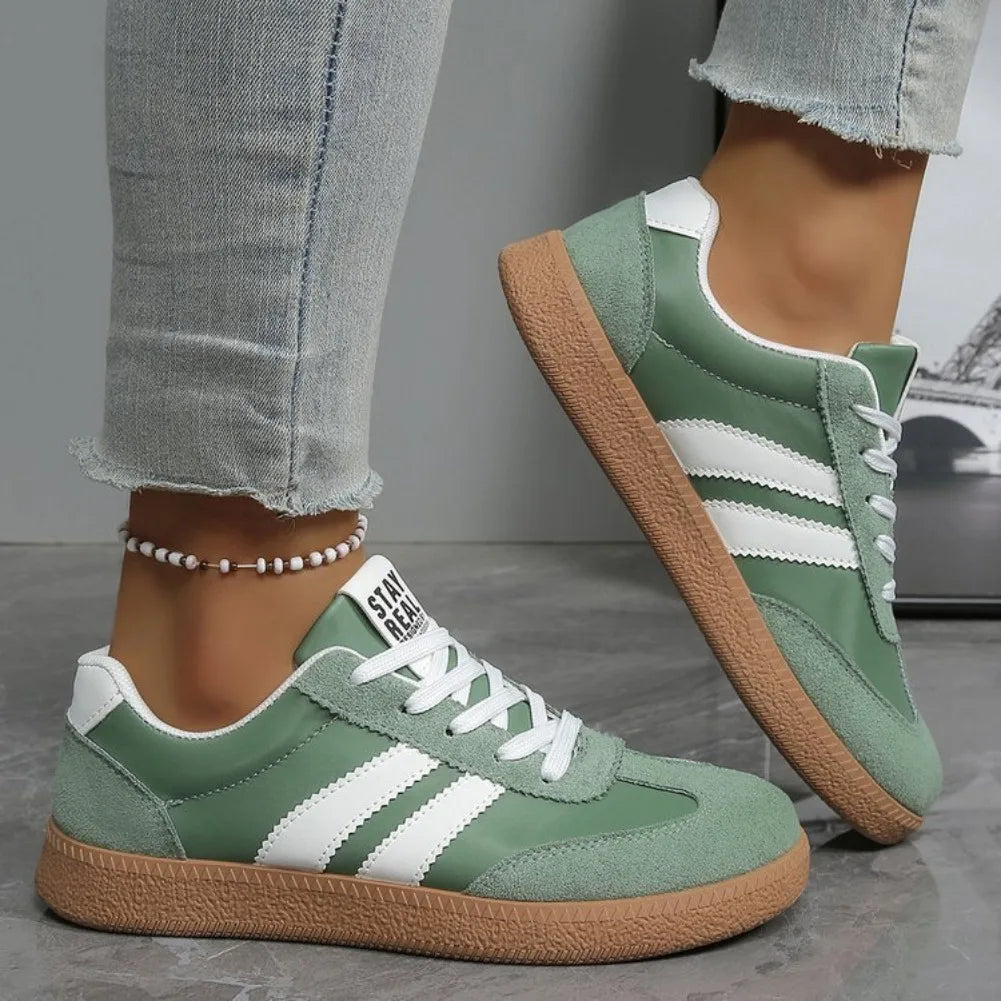 Baskets légères et confortables pour femmes, chaussures de sport tendance à lacets rayées pour femme, baskets décontractées vertes et respirantes, grandes tailles