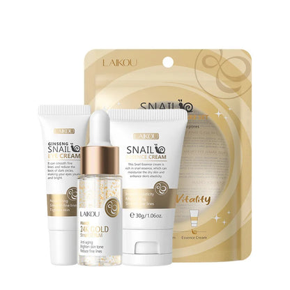 Ensemble de soins de la peau à la vitamine C LAIKOU 3 pièces : crème pour le visage, sérum et crème contour des yeux, hydratant, anti-rides, kit de soins du visage