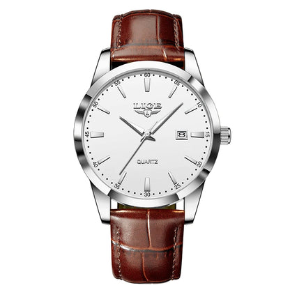 Montre Homme LIGE Nouvelle Montre de Luxe en Cuir Marron pour Homme, Montre Homme Mode Business, Montre Sport d’Extérieur Étanche à Quartz pour Homme