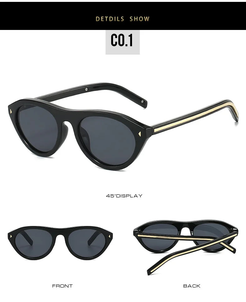 lunettes de soleil vintage petites rondes œil-de-chat pour femmes, nouvelle mode à rivets, sexy, noires léopard, lunettes de soleil tendance pour dames, lunettes d’extérieur modernes