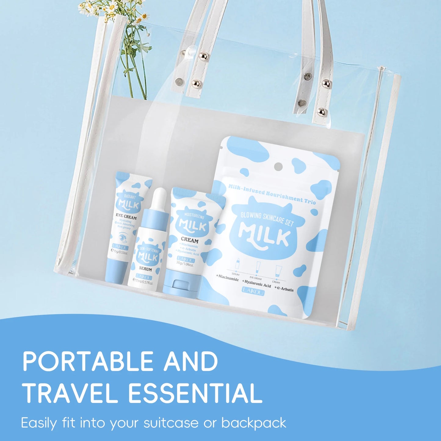 Coffret Trio Éclat au Lait LAIKOU – Kit de Nutrition Profonde, Soin Hydratant Non Gras avec Sérum, Crème Contour des Yeux et Crème Hydratante, Coffret Cadeau