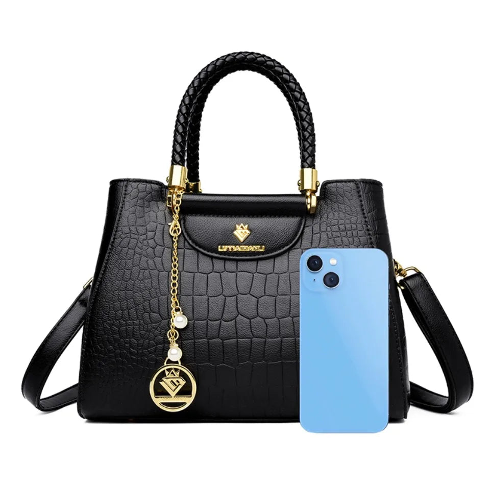 Sac à main élégant à poignée tressée pour femmes, sac à poignée supérieure en cuir de haute qualité, sac bandoulière et porté épaule pour dames, cabas décontracté de qualité