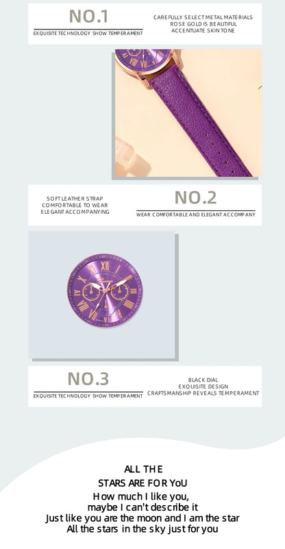 Montre Femme Fashion Montres pour Femmes Bracelet en Cuir Violet Quartz Montre-Bracelet pour Femmes Montre Décontractée et Professionnelle Relogio Feminino
