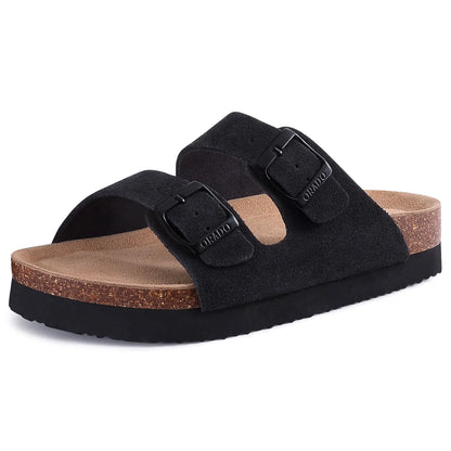 Smile Pop Classic Arizoan Hommes Chaussons en daim Hommes Sabots Sandales en daim de vache d’extérieur antidérapantes avec brides à boucles réglables