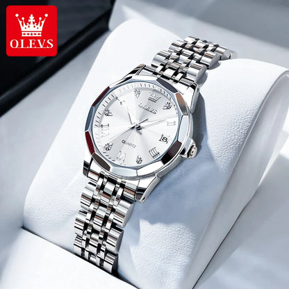 Montres pour femmes OLEVS élégantes et luxueuses avec bracelet en acier inoxydable, montre-bracelet à quartz originale pour homme, étanche, lumineuse, avec date, tendance habillée