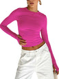 T-shirt femme mode à manches longues, col rond, uni, coupe slim, crop top pour femmes avec trous pour les pouces, pour le quotidien, streetwear d’été, camisoles
