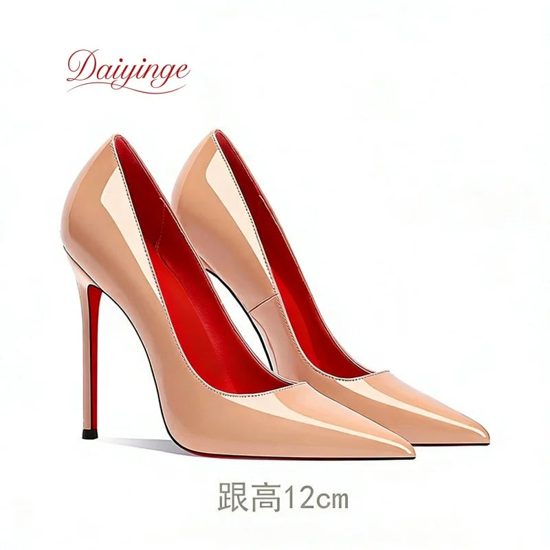 Chaussures pour femme tendance 2026 de luxe à semelles rouges, talons hauts, escarpins à bout pointu et talons aiguilles de 12 cm, confortables pour soirées, robes de cérémonie et mariages.