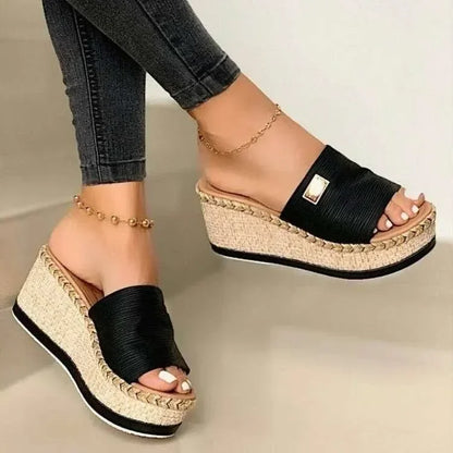 Sandales à talons hauts pour femmes, pantoufles décontractées à semelle épaisse pour dames, nouvelles sandales compensées d’été, chaussures féminines, mules à plateforme pour femmes, pantoufles.