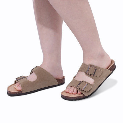 Mules en daim pour femmes Comwarm Fashion, pantoufles, sabots pour hommes, sandales à semelle intérieure en liège avec soutien de la voûte plantaire, claquettes d’extérieur pour la plage, chaussures d’intérieur