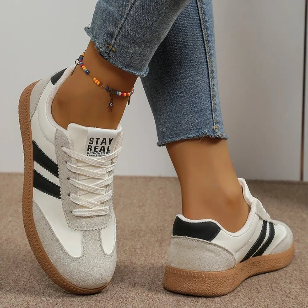 Baskets légères et confortables pour femmes, chaussures de sport tendance à lacets rayées pour femme, baskets décontractées vertes et respirantes, grandes tailles