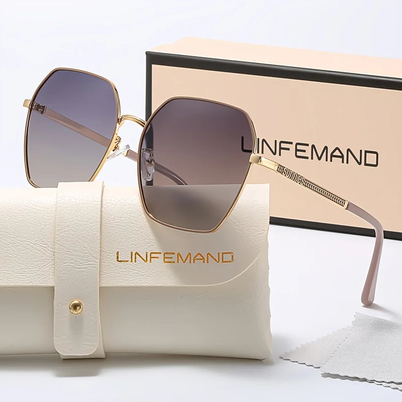 LINFEMAND Lunettes de soleil pour femme à monture métallique classique avec verres dégradés UV400, essentielles pour les voyages d’été, la conduite, le cyclisme, les festivals, idée cadeau
