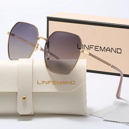 LINFEMAND Lunettes de soleil pour femme à monture métallique classique avec verres dégradés UV400, essentielles pour les voyages d’été, la conduite, le cyclisme, les festivals, idée cadeau
