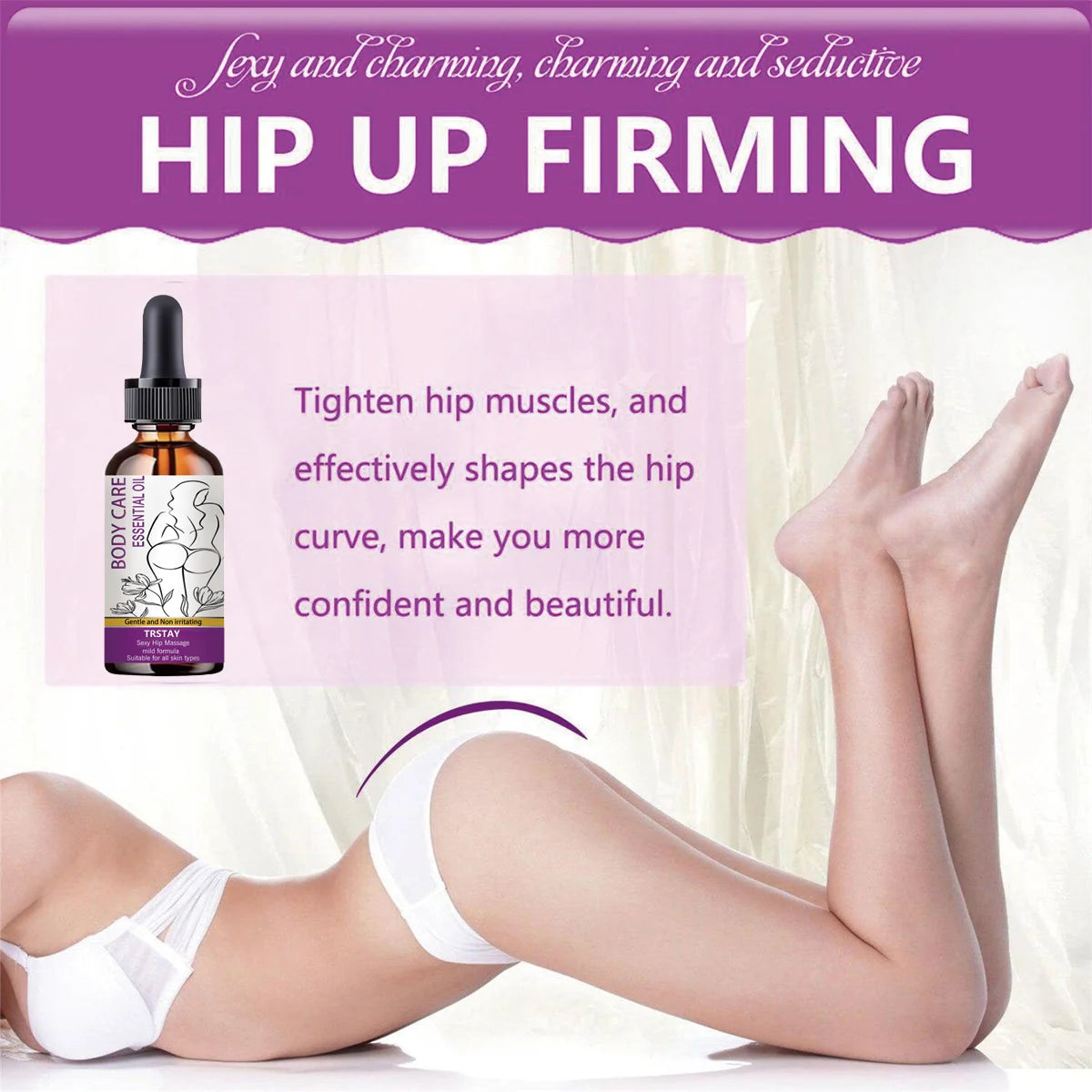Fesses sexy avec une grande quantité d’huile essentielle pour femmes afin de relever, raffermir et embellir efficacement les fesses.