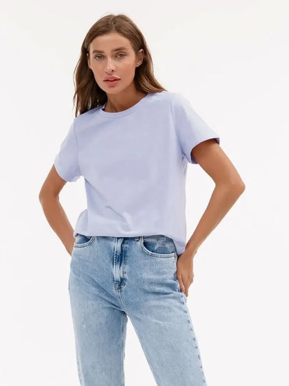 Bornladies Summer T-shirt femme 100 % coton, basique, tendance, uni, manches courtes, haut à superposer ample, 230 g/m², hauts et chemises