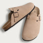 Litfun Nouveaux sabots pour femmes, mules en suède de liège tendance pour femmes, chaussons classiques en liège antidérapants pour l’extérieur avec soutien de la voûte plantaire