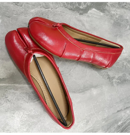 Chaussures plates de ballet pour femmes à bout fendu, chaussures tabi tendance, mocassins décontractés à enfiler, espadrilles en cuir plissé pour femmes, zapatillas mujer