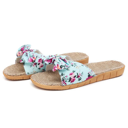 Chaussures pour femme Sandales Mujer Femmes Féminines Nœud décoratif Lin en toile Tongs Chaussures de plage Sandales Pantoufles Chaussures Femme
