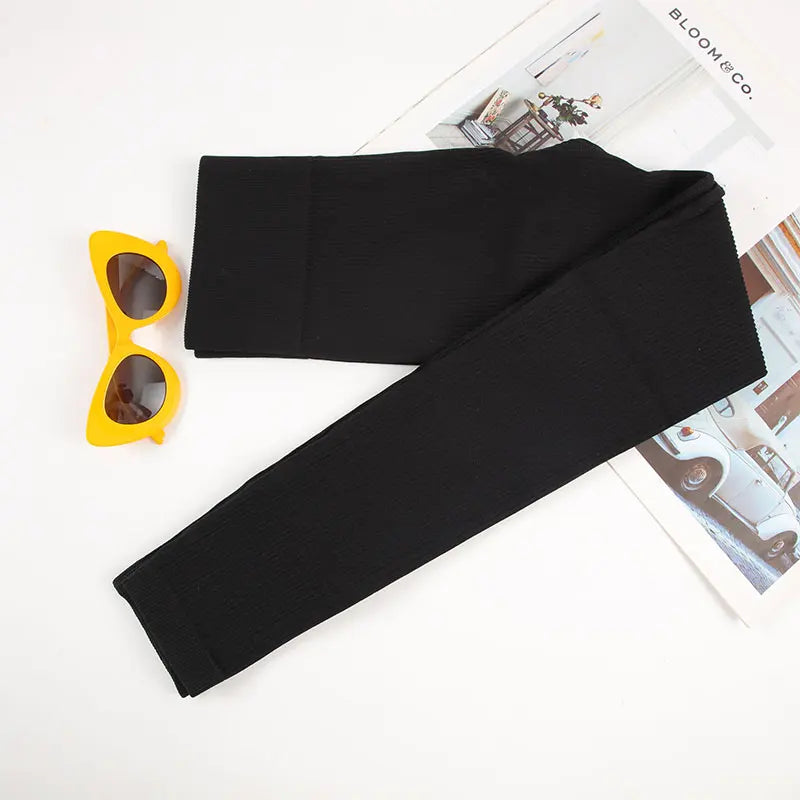 Leggings côtelés sans couture pour femmes, taille haute, effet galbant pour les fesses, collants d’entraînement, couleur unie, pantalon de fitness simple, vêtement décontracté