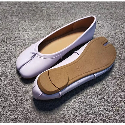 Chaussures plates de ballet pour femmes à bout fendu, chaussures tabi tendance, mocassins décontractés à enfiler, espadrilles en cuir plissé pour femmes, zapatillas mujer