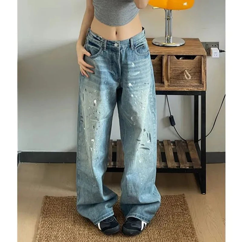 Pantalons jeans taille haute pour femme de créateur, pantalons en denim amples à imprimé chic pour femme, jeans fins à jambes droites tendance pour filles, pantalons en denim.