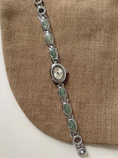 Montres de luxe haut de gamme pour femme, élégante montre-bracelet en quartz avec bijoux verts en jade, cadeau pour femme, montre habillée tendance pour dame